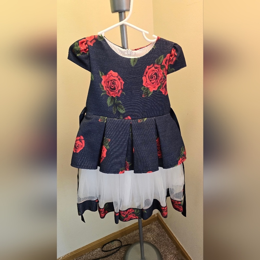 Floral Navy and Red Kids Dress worn once